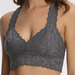 Gray Lace Racerback Bralette Size Medium